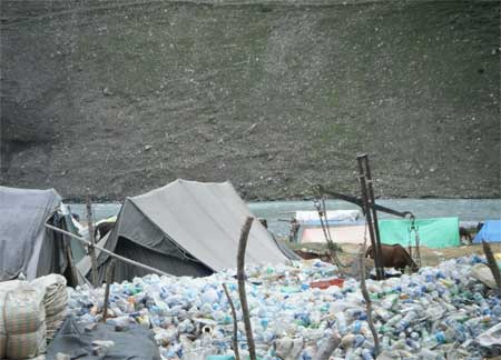 10,000 bottles collected by a rag picker from camp area-Photo:Bilal Bahadur.