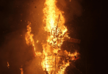 Kashmir Celebrates Dussehra with Zeal The effigy of Ravana burning during Dussehra celebration in srinagar-Photo: Bilal Bahadur.