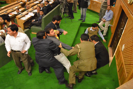 Jammu Youth creating ruckus in JK Assembly being manhandled-Photo:Bilal Bahadur