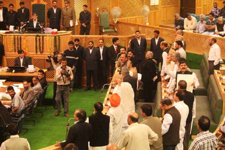 Opposition members protesting over LPG crisis in J&K Assembly