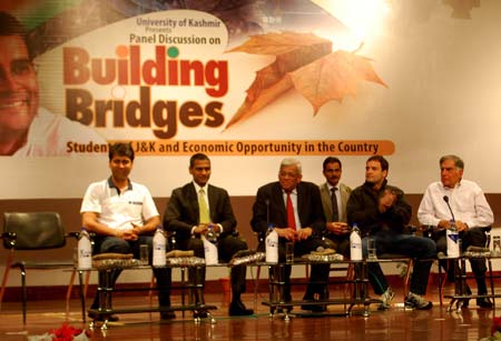 Rahul Gandhi sharing stage with India's business tycoons in Kashmir University's convocation complex