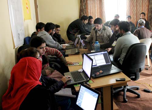 Young people from Srinagar being trained at a bootcamp at Open Source Srinagar