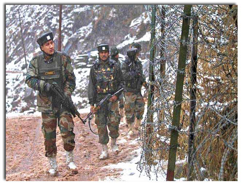 Soldiers patrolling near LoC Fence