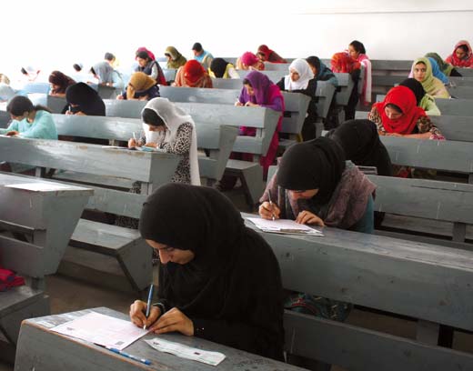 Students writing BOPEE held CET in a Srinagar college in this KL file Image.