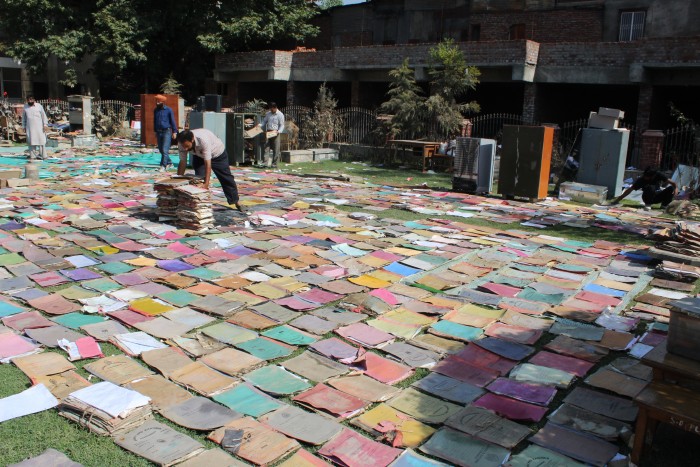 The damaged records of State Forest Department being sun dried. Photo: Bilal Bahadur