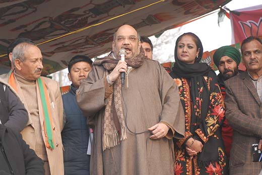 Amit Shah during his maiden rally in Srinagar. Pic: Bilal Bahadur