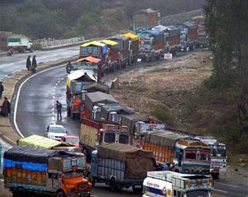 Vehicles stranded on Jammu-Srinagar Highway in this file pic. 