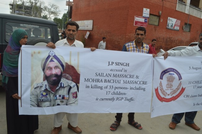 Sailan Massacre survivors protest in Srinagar. (Photo: Mehraj Din/KL)