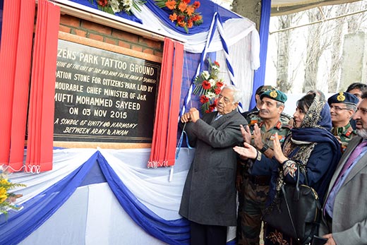 Former CM, Mufti Mohammad Sayeed, inaugurating a public park in Tattoo ground, Batamaloo in 2015.