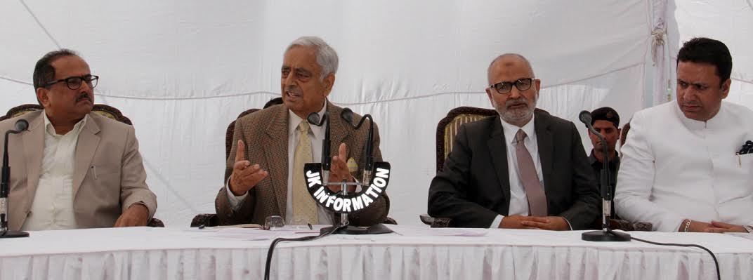 J&K CM Mufti Mohammad Sayeed addressing media in Jammu on Wednesday after chairing cabinet meet.
