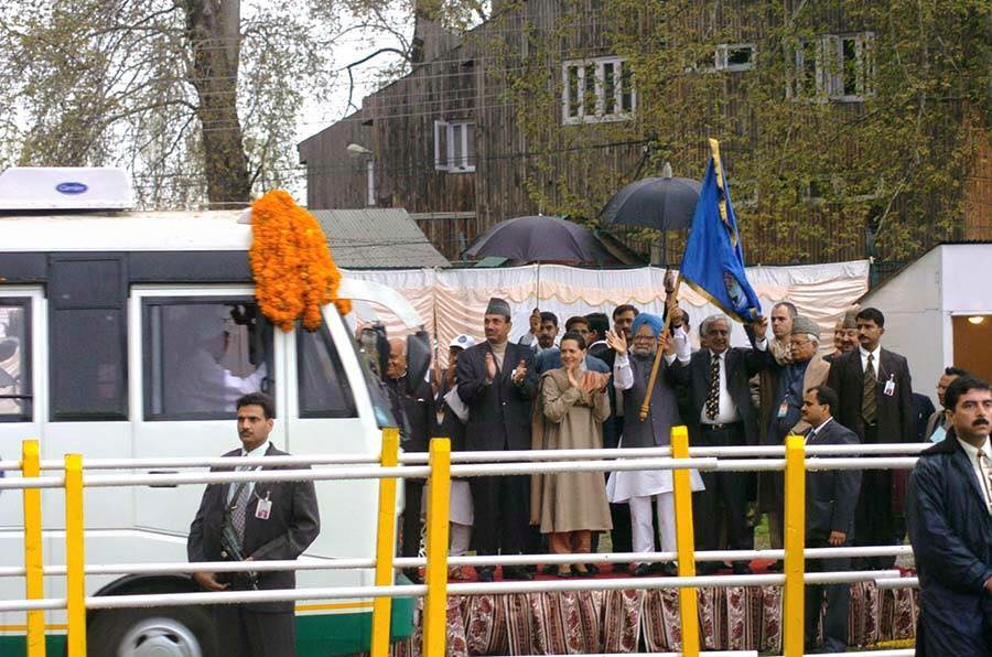 The launching of Cross LoC Bus Service via Srinagar-Muzaffarabad route in 2005.