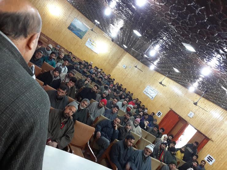 Er Rasheed addressing Awami Ittihaad Party (AIP) workers in Town Hall Kupwara on Thursday.