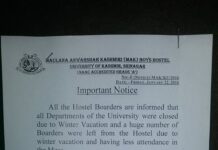 Kashmir University Vacates Hostels sans Students Undergoing Exams