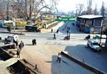 Shutdown: Pulwama Chowk on Sunday.
