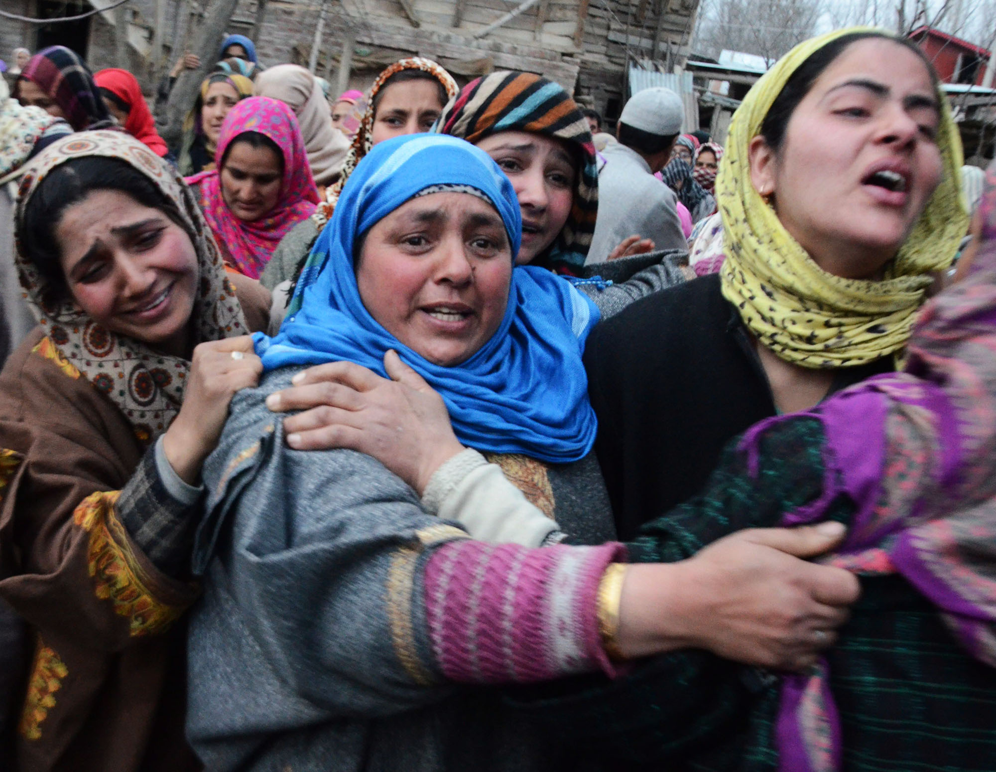 Relative walling near the body of Shaista who was allagedely killed in forces action on Sunday south Kashmir Pulwama District 14 February 2016 PHOTO BY BILAL BAHADUR