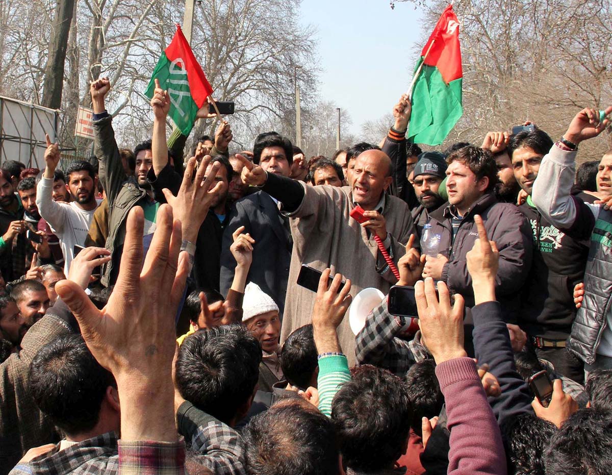 MLA Langate during protest march in Srinagar. (Photos: Bilal Bahadur)