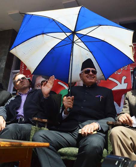 Jammu and Kashmir National Conference Party President Dr. Farooq Abdullah during a joining function at party headquarter Nawa-e-Subha Complex in Srinagar on TuesdayPHOTO BY BILAL BAHADUR