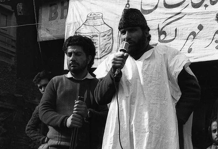 Mohammad Yousuf Shah, MUF candidate for Amira Kadal constituency, during an election rally in 1987. Photo in Special Arrangement with: Merajuddin