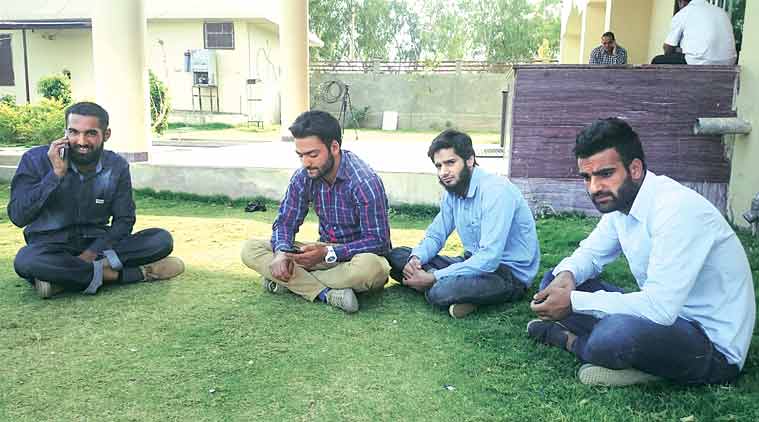 Saqib Ashraf, Mohd Maqbool, Shaukat Ali Butt, Hilal Ahmad on campus. (The Indian Express Photo)