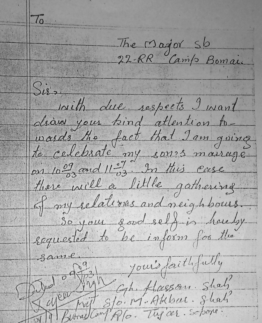 Photocopy of the letter addressed to the army major.