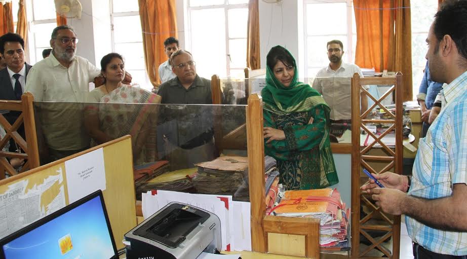 CM Mehbooba Mufti in Jammu Civil Secretariat interacting with officials
