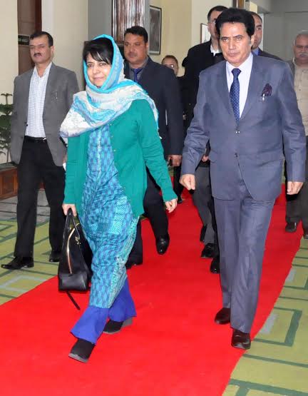 Jammu and Kashmir Chief Minister Mehbooba Mufti in SKICC to attend her first official meeting of Kashmir division.PHOTO BY BILAL BAHADUR
