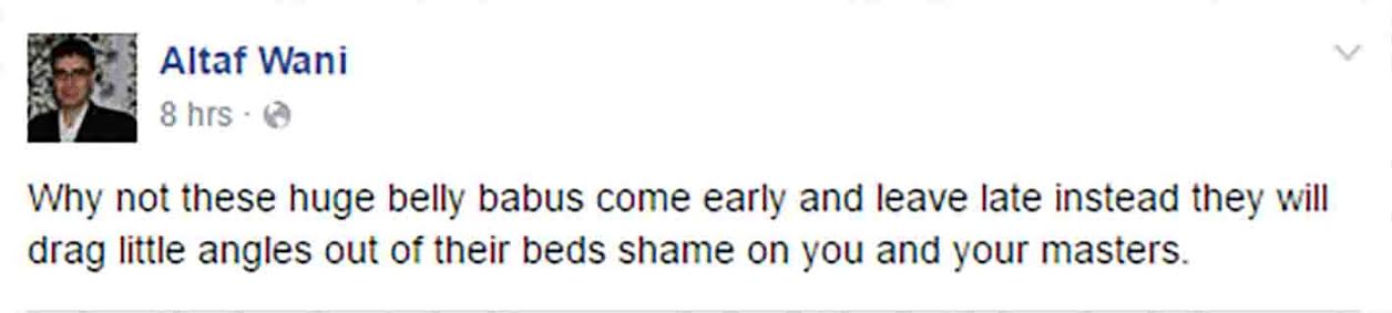 A Facebook user, Altaf Wani, makes a comment about the prevalent traffic in summer capital. (Downloaded on May 03, 2016 @ 06:15 PM)