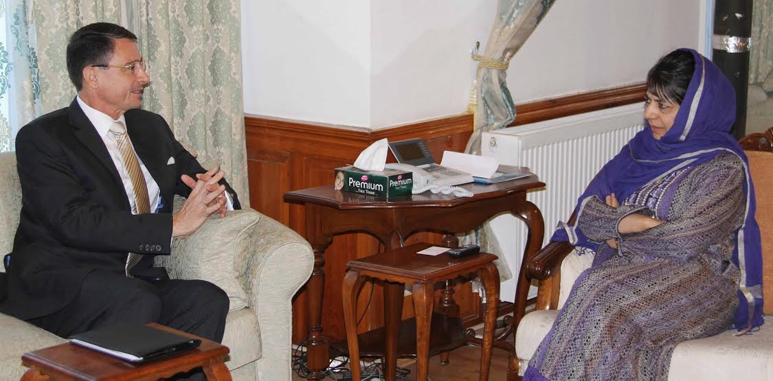 CM Mehbooba Mufti with German Ambassador on May 02, 2016 in Srinagar.