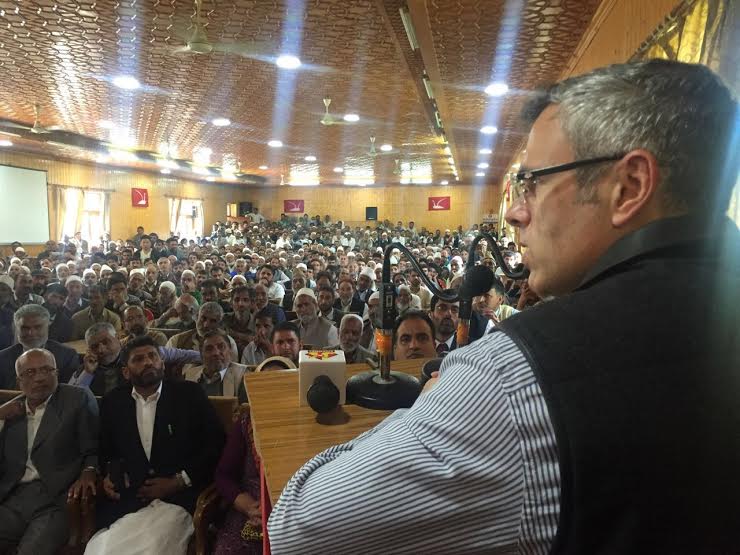 Omar Abdullah addressed a party workers meet in North Kashmir's Baramulla on Saturday.