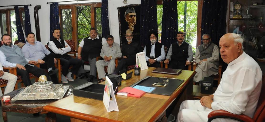 DR Farooq Abdullah addressed party legislators' meet in Srinagar on May 24, 2016.