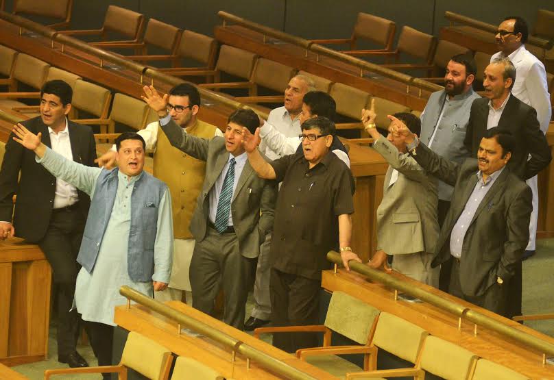 The Opposition lawmakers staging walk out from the house. Former CM and NC working president gave a miss on day first of the budget session. (KL Image: Bilal Bahadur)