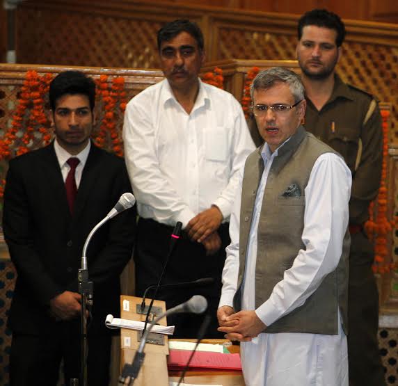 “Take one step and if you need me, I will be by your side; my team will be with you,” Omar Abdullah during discussion on Governor's speech on May 27, 2016. (KL Images: Bilal Bahadur) 