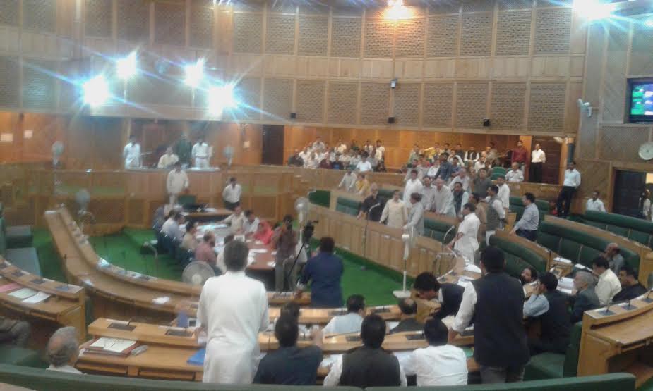 The Opposition members raising anti-government slogans in Lower House on June 16, 2016.