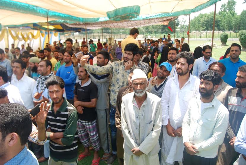 A modest gathering witnessed unfurling of J&K Flag in Islamabad today. (Shah Hilal) 