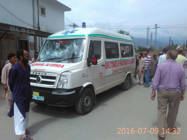 An ambulance was ferrying bullet hit youth to Srinagar when it was attacked by forces in between Awantipora and Islamabad.