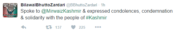 PPP chairperson tweeted his talk with Mirwaiz Umar Farooq.