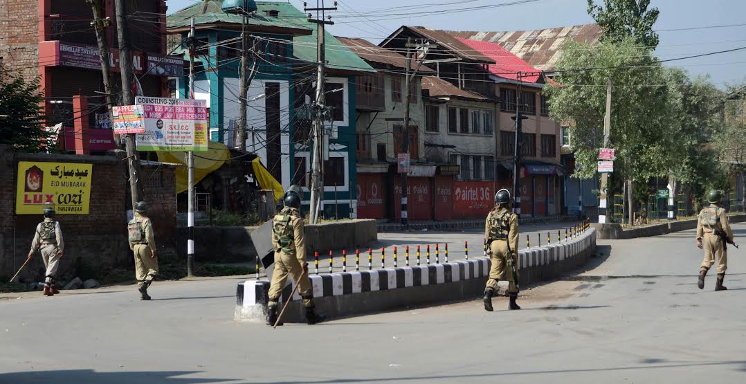 Forces manning curfewed roads in Srinagar on July 29, 2016.