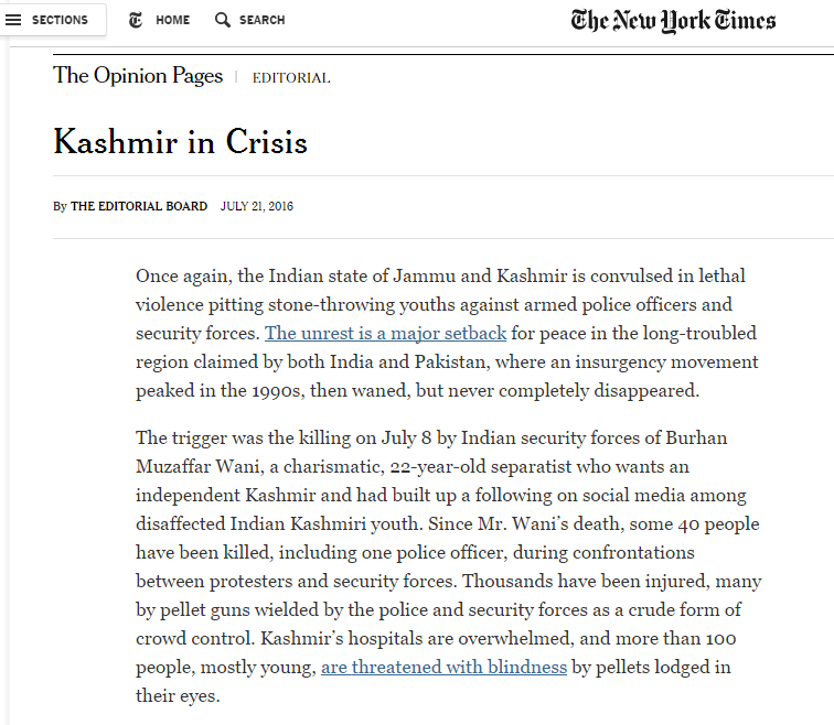 Screenshot of NYT Editorial on July 21, 2016.