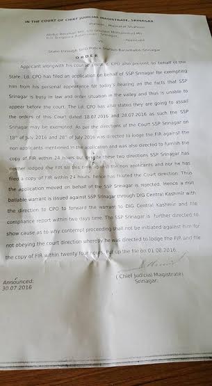 Warrant against SSP Srinagar