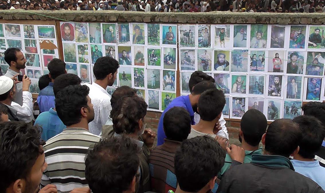 A gallery of slain militants at the venue.