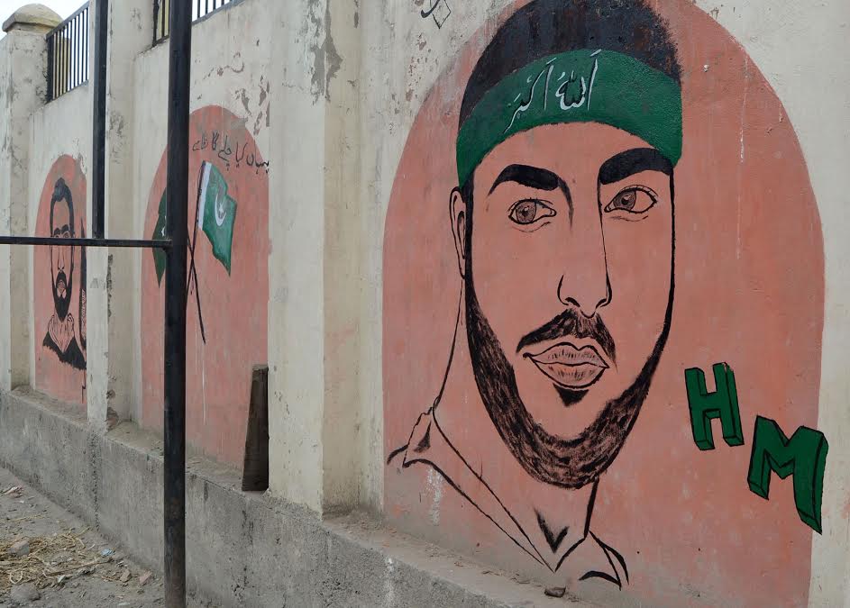 A pro-Burhan Wani, slain Hizb militant commander, graffiti appeared in Chattabal area of Srinagar on Thursday. (KL Image: Bilal Bahadur)