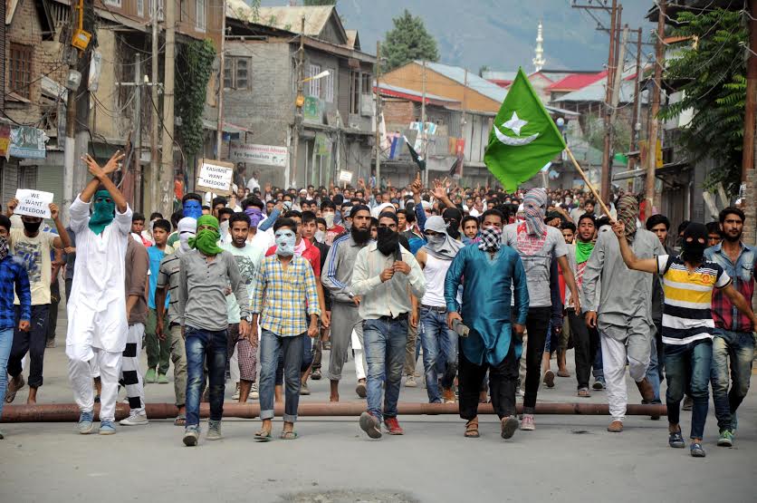 A rally was taken out from civil lines area including Natipora, Chanapora and Nowgam on August 05, 2016. Forces intercepted it at Natipora Chowk amid intense tear gassing. (KL Image: Bilal Bahadur)