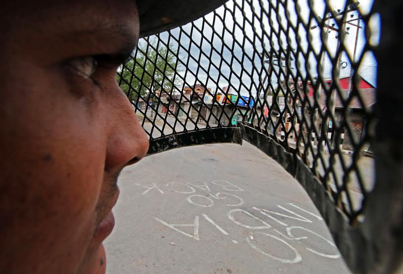 An anti-India graffiti in Srinagar on  a curfewed day on Sunday when huge number of forces were deployed to maintain "law and order". (KL Image: Bilal Bahadur)