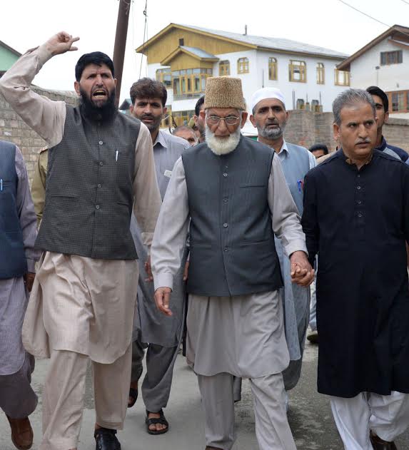 Geelani during a protest in Srinagar on August 27, 2016.