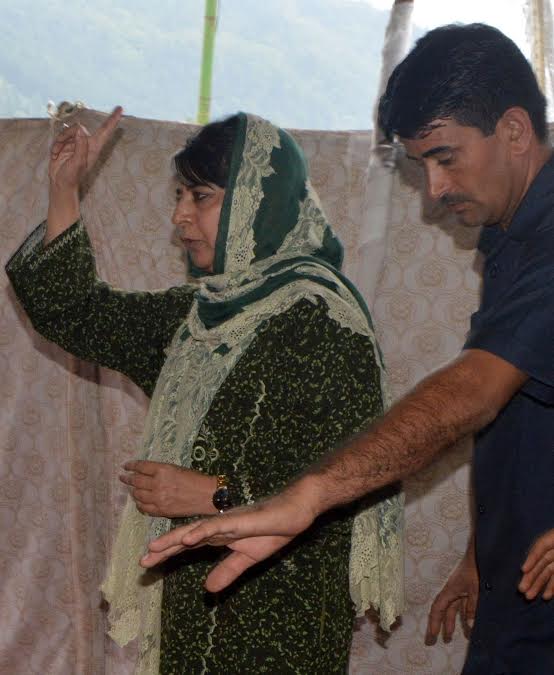 J&K CM Ms Mehbooba Mufti leaving the venue of press conference in the premises of her Fairview Residence at Gupkar in Srinagar.