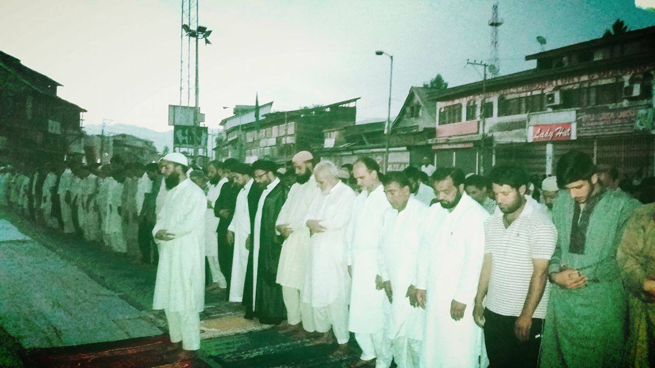 United! Sunnis and Shias offered Maghrib prayers together in Srinagar's Zadibal area on Friday, August 05, 2016.