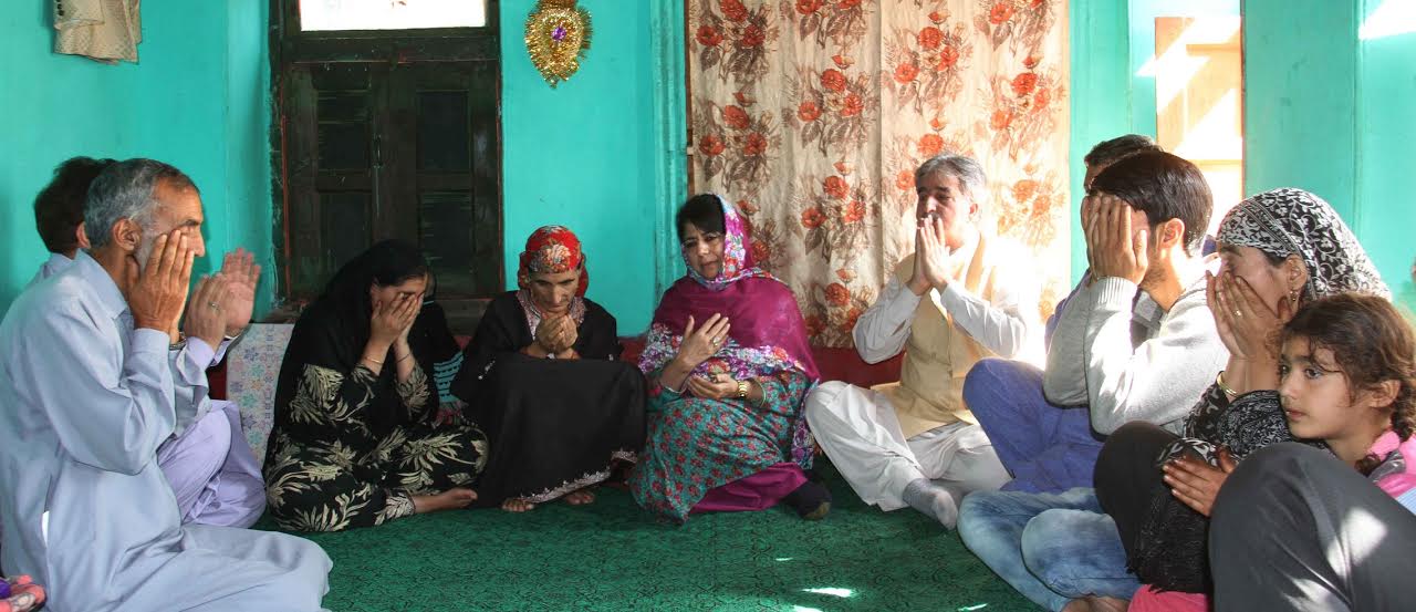 CM Mehbooba Mufti with family of slain Mashooq Ahmad
