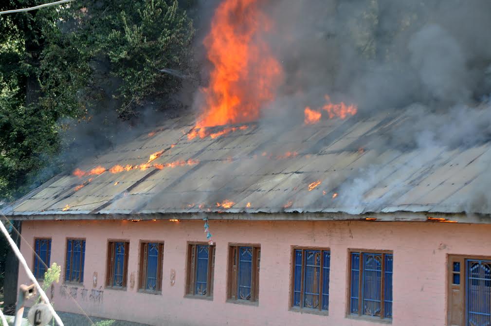 Government Higher Secondary School Botengo destroyed in blaze on Sep 10, 2016. (KL Image: Shah Hilal)