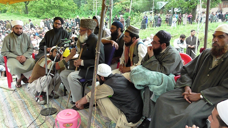 Jama'at-e-Islami J&K Leader, Shaikh Muhammad Hassan, addressing the Zangalpora pro-freedom rally on Monday.
