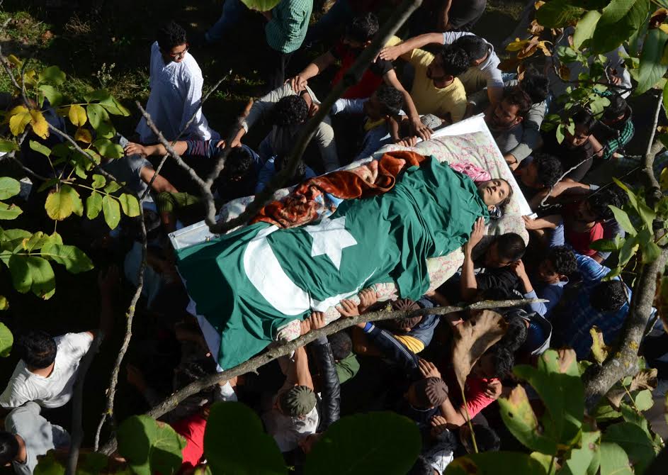Nasir Shafi Qazi was an eleven year old school boy who was attacked with pellets which hit him in his back on September 16, 2016 evening. He was laid to rest a day later in New Theed Harwan after thousands of people bade adieu to the child. (KL Images: Bilal Bahadur)